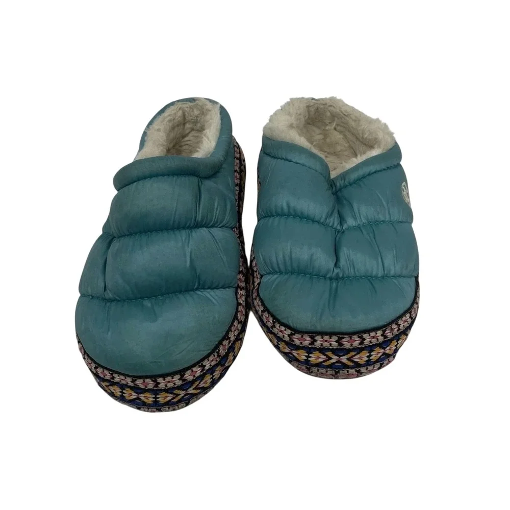 🔥Ariat Kid🚨Small Puffer Slippers Blue Quilted Fleece Lined Mules Western Aztec